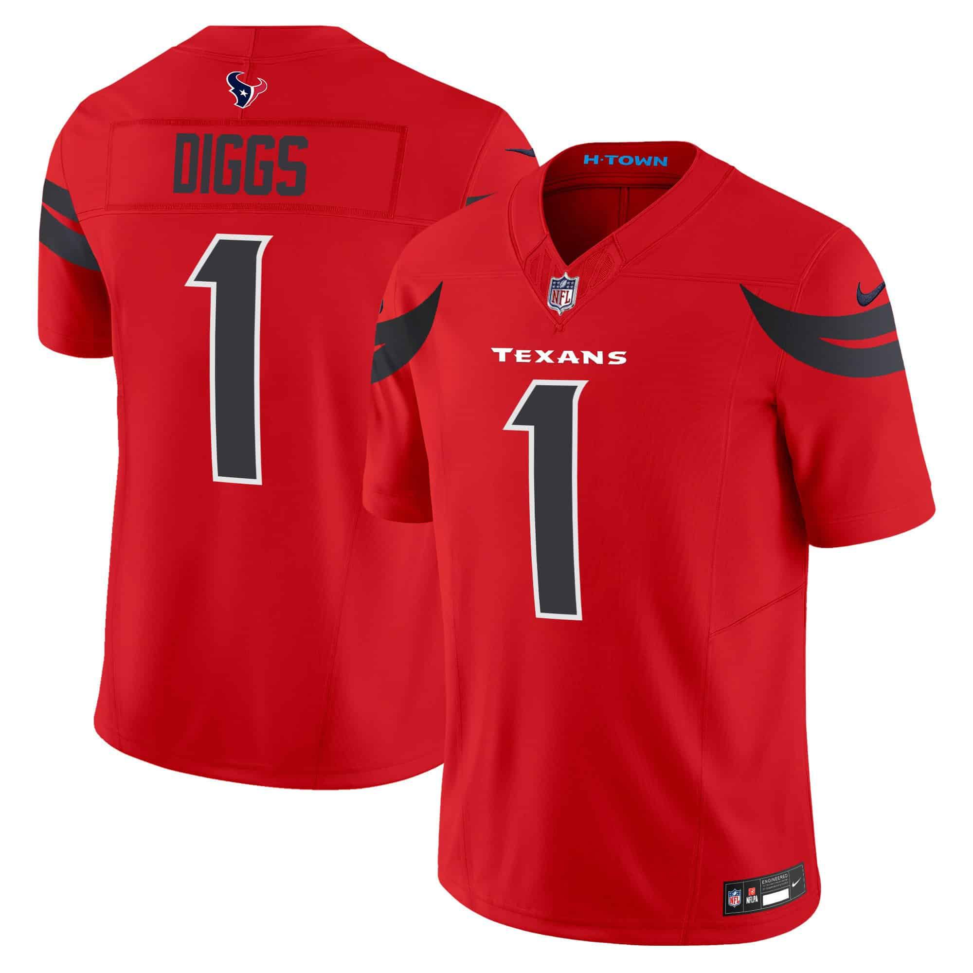Men Houston Texans #1 Diggs Red 2024 Nike Vapor Limited NFL Jersey